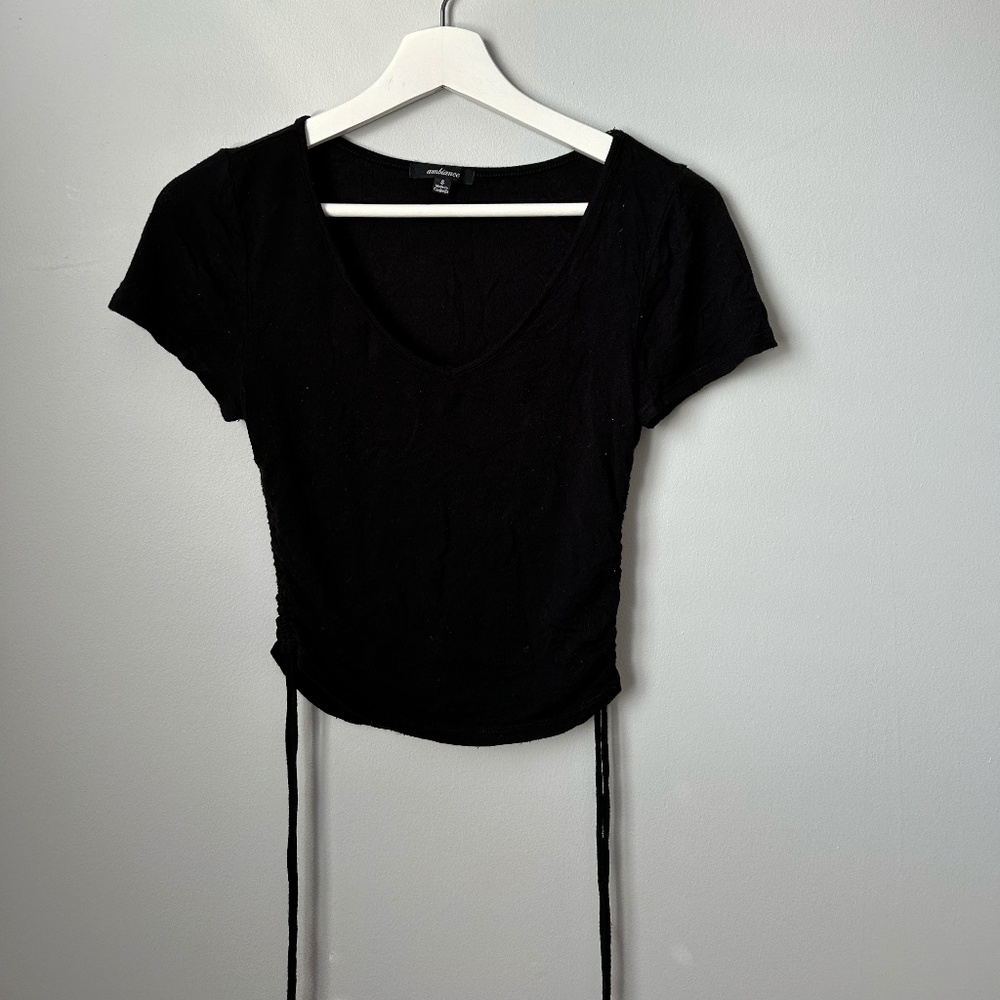 Cut Out Drawstring Cropped T-Shirt